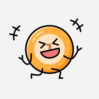 Sevimli Sarı Bilardo Topu Maskot Vektör Karakterinin Düz Tasarım Biçimi