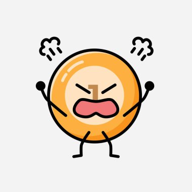 Sevimli Sarı Bilardo Topu Maskot Vektör Karakterinin Düz Tasarım Biçimi