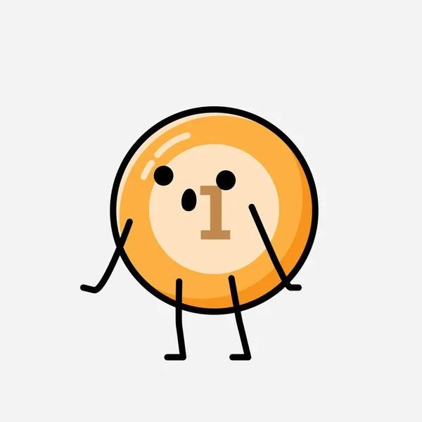 Flat Design Style Cute Yellow Billiard Ball Mascot Vector Character — 스톡 벡터