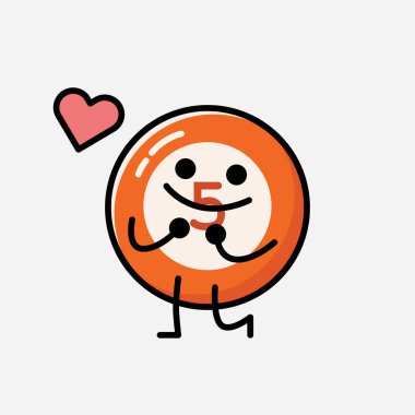 Sevimli Bilardo Topu Maskot Vektör Karakteri 'nin Düz Tasarım Biçimi