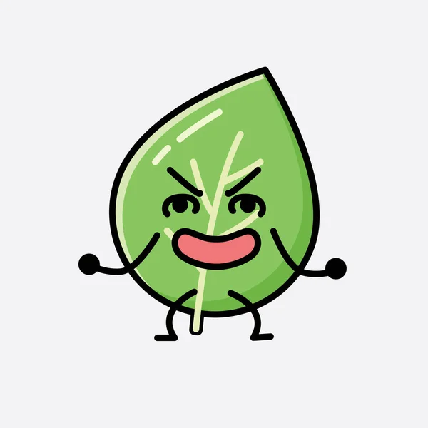 Sebuah Ilustrasi Cute Leaf Mascot Vector Karakter Dalam Gaya Rancangan - Stok Vektor