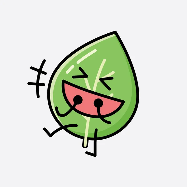 Sebuah Ilustrasi Cute Leaf Mascot Vector Karakter Dalam Gaya Rancangan - Stok Vektor