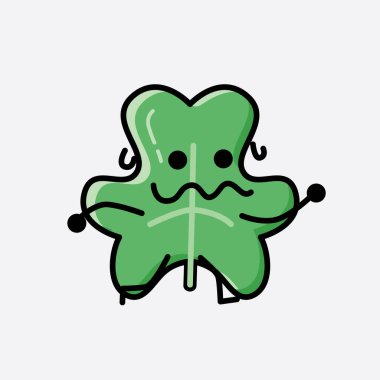 Sevimli Yonca Yaprak Maskot Vektör Karakterinin Düz Tasarım Biçimi