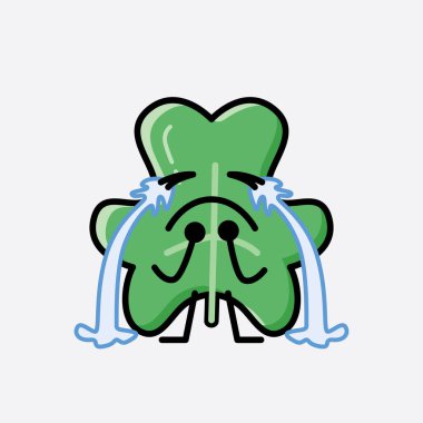 Sevimli Yonca Yaprak Maskot Vektör Karakterinin Düz Tasarım Biçimi