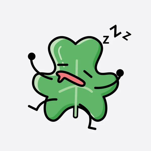 Sebuah Ilustrasi Dari Cute Clover Leaf Mascot Vector Character Flat - Stok Vektor