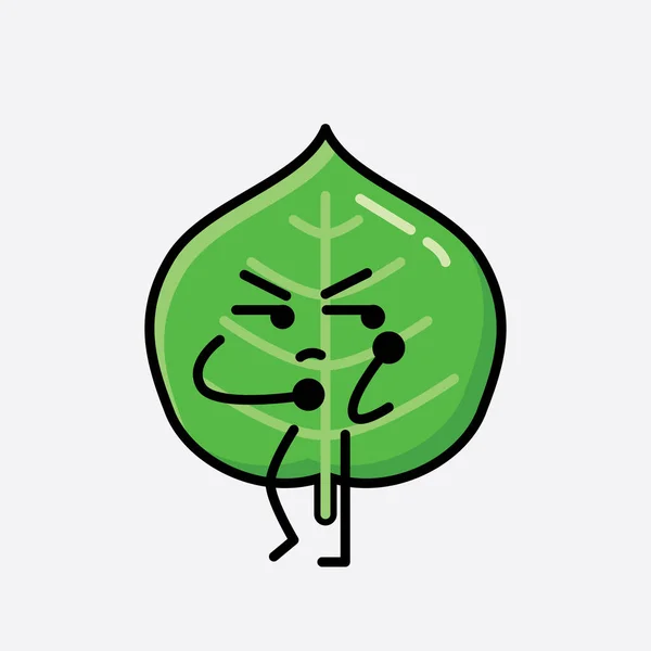 Sebuah Ilustrasi Cute Leaf Mascot Vector Karakter Dalam Desain Datar - Stok Vektor