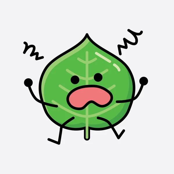 Illustration Cute Leaf Mascot Vector Character Flat Design — Stock Vector