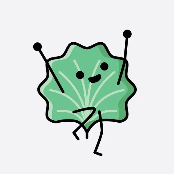 フラットデザインスタイルで可愛い葉マスコットキャラクターのイラスト — ストックベクタ