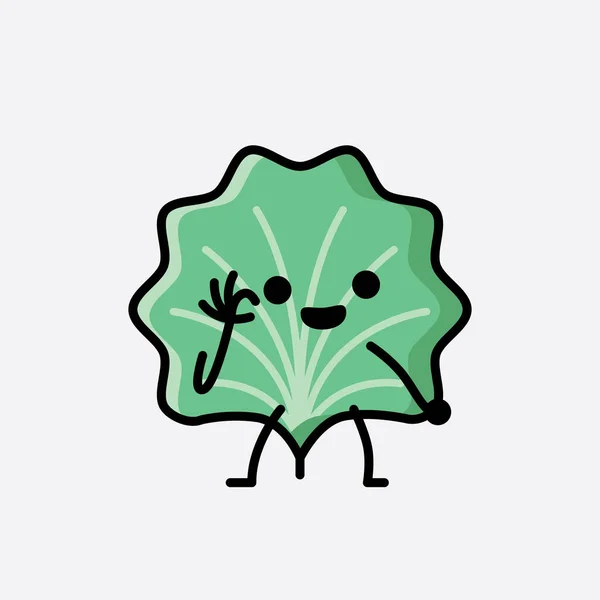 Illustration Cute Leaf Mascot Vector Karakter Flat Design Style – Stock-vektor