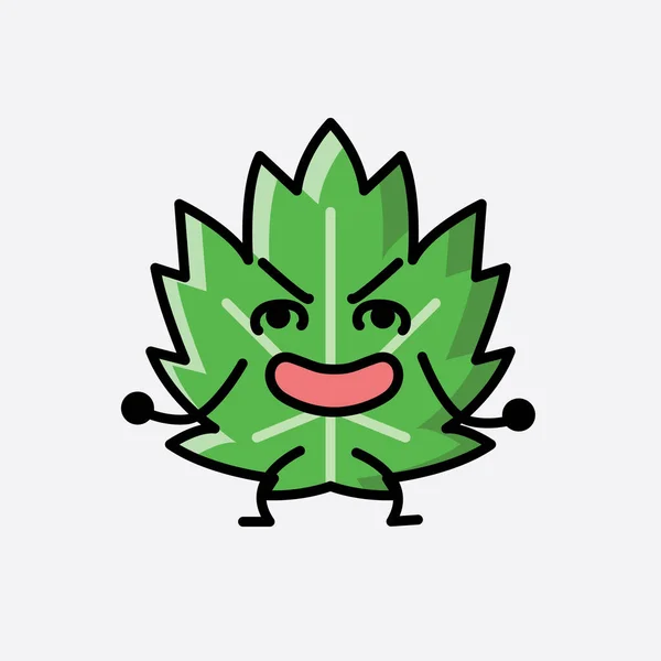 Una Ilustración Del Carácter Vectorial Mascota Hoja Linda Estilo Plano — Vector de stock