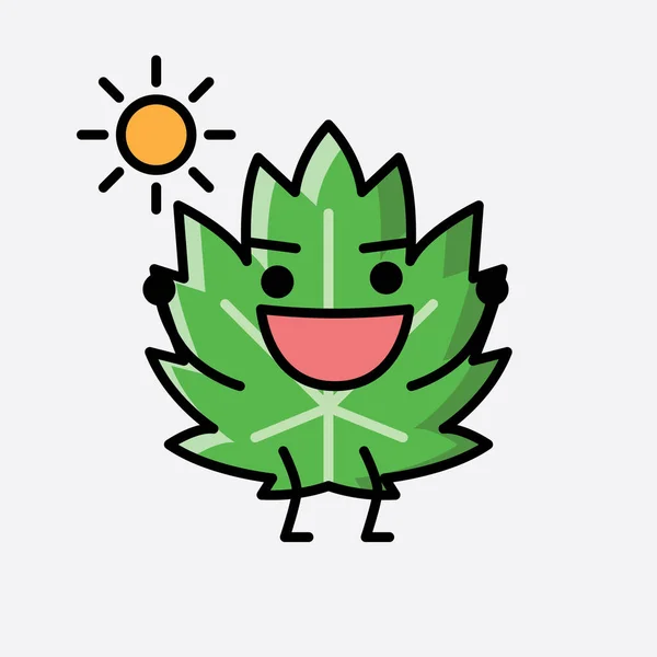 Eine Illustration Des Cute Leaf Mascot Vector Character Flachen Design — Stockvektor