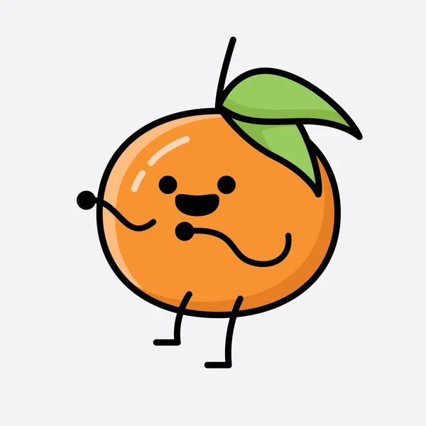 Uma Ilustração Cute Tangerine Fruit Mascot Vector Character —  Vetores de Stock