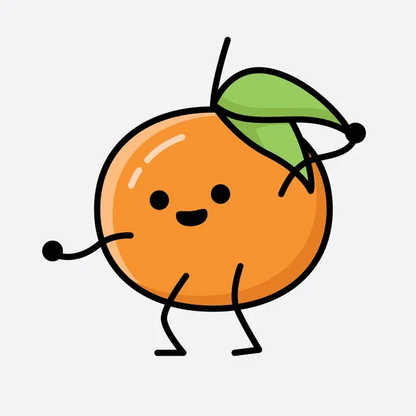 Uma Ilustração Cute Tangerine Fruit Mascot Vector Character —  Vetores de Stock