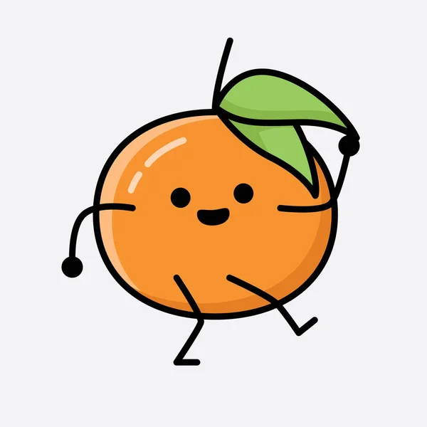 Uma Ilustração Cute Tangerine Fruit Mascot Vector Character —  Vetores de Stock