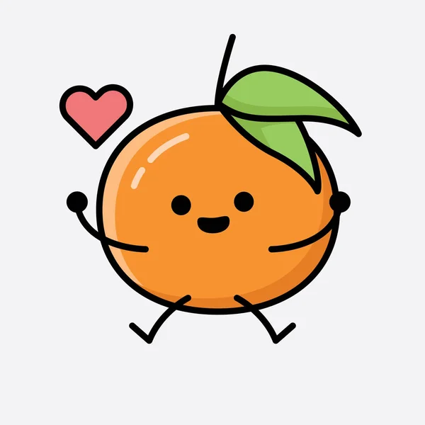 Uma Ilustração Cute Tangerine Fruit Mascot Vector Character —  Vetores de Stock