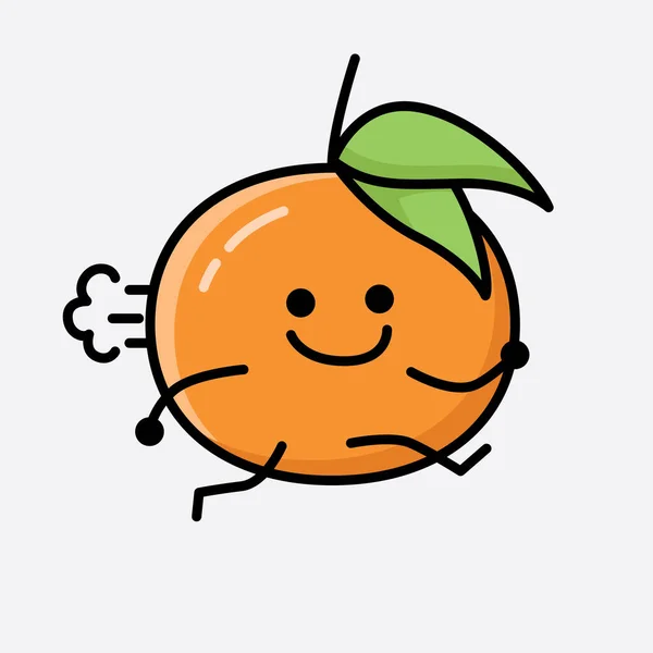 Uma Ilustração Cute Tangerine Fruit Mascot Vector Character —  Vetores de Stock