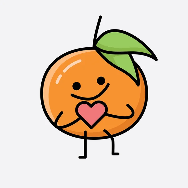 Ilustracja Cute Mandarynkowy Owoc Maskotka Wektor Znak — Wektor stockowy