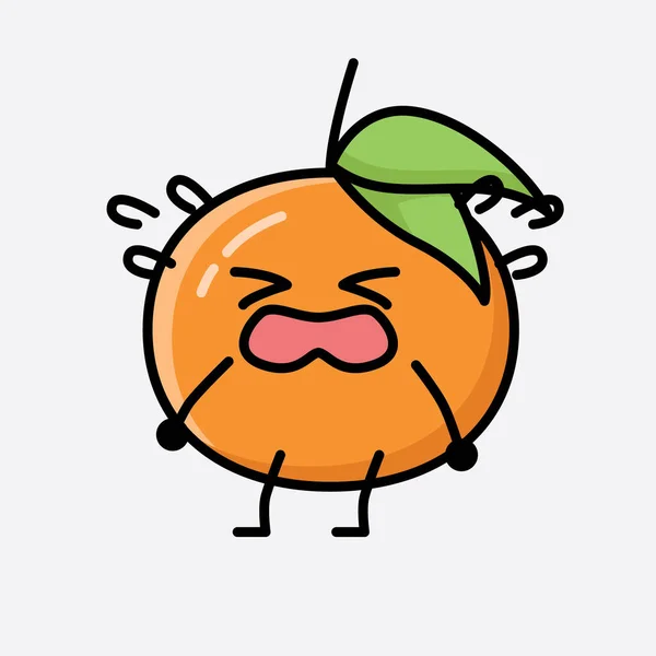 Una Ilustración Del Carácter Lindo Del Vector Mascota Fruta Mandarina — Vector de stock