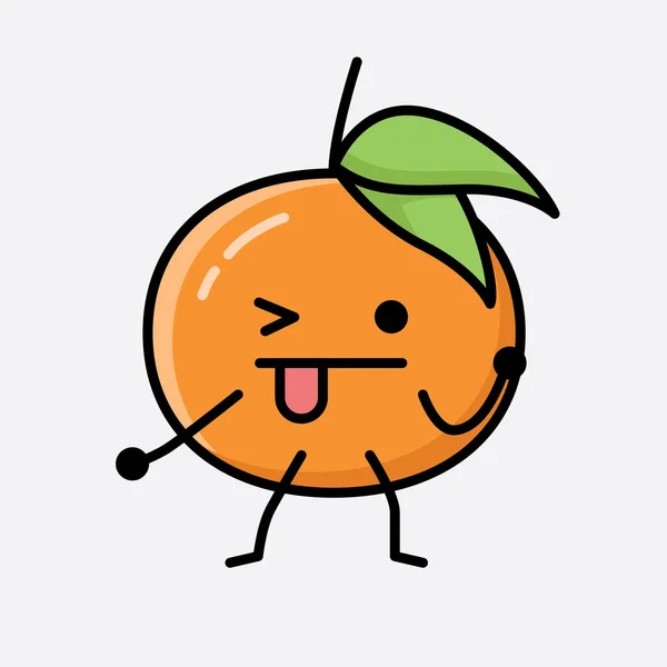 Uma Ilustração Cute Tangerine Fruit Mascot Vector Character —  Vetores de Stock