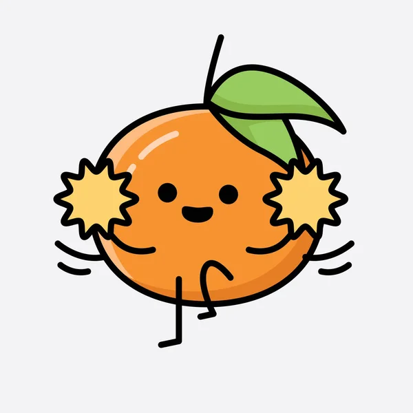 Uma Ilustração Cute Tangerine Fruit Mascot Vector Character —  Vetores de Stock