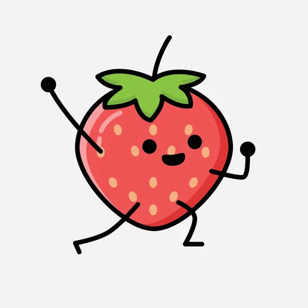 Une Illustration Personnage Vecteur Mascotte Fraise Mignonne — Image vectorielle