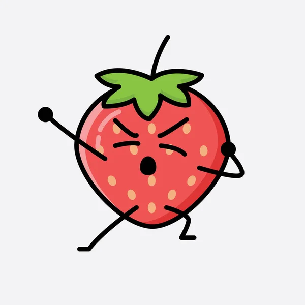 Une Illustration Personnage Vecteur Mascotte Fraise Mignonne — Image vectorielle