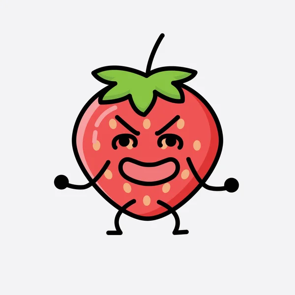 Une Illustration Personnage Vecteur Mascotte Fraise Mignonne — Image vectorielle