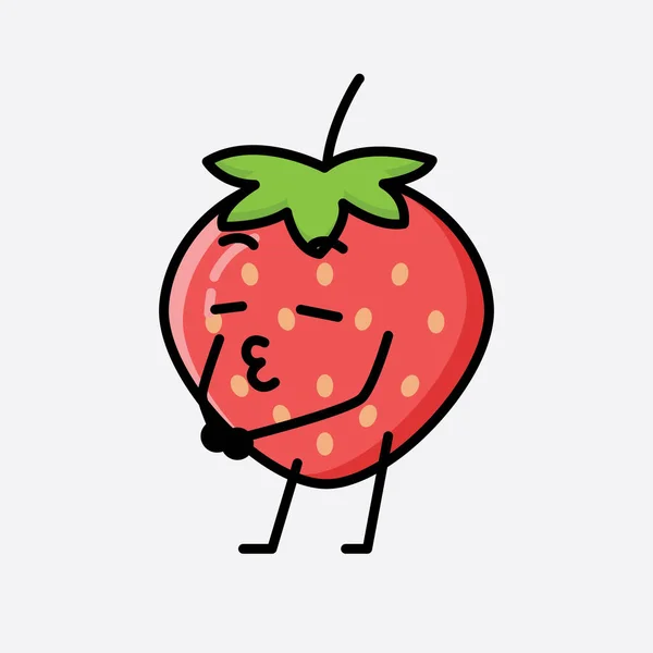 Une Illustration Personnage Vecteur Mascotte Fraise Mignonne — Image vectorielle