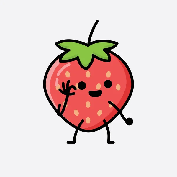 Une Illustration Personnage Vecteur Mascotte Fraise Mignonne — Image vectorielle