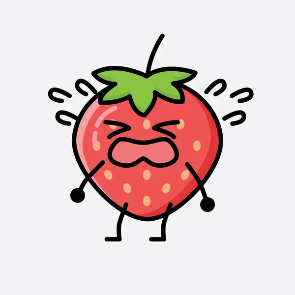 Sebuah Ilustrasi Cute Strawberry Mascot Vector Character - Stok Vektor