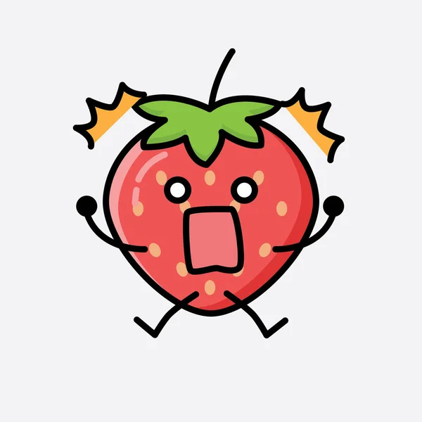 Une Illustration Personnage Vecteur Mascotte Fraise Mignonne — Image vectorielle