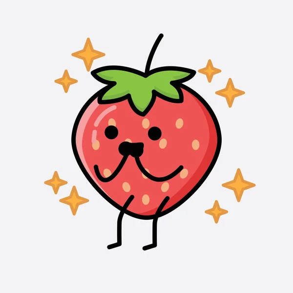 Une Illustration Personnage Vecteur Mascotte Fraise Mignonne — Image vectorielle