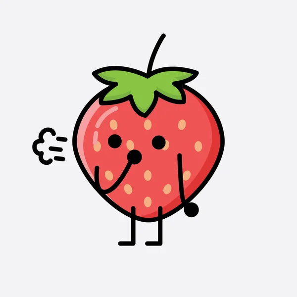 Une Illustration Personnage Vecteur Mascotte Fraise Mignonne — Image vectorielle