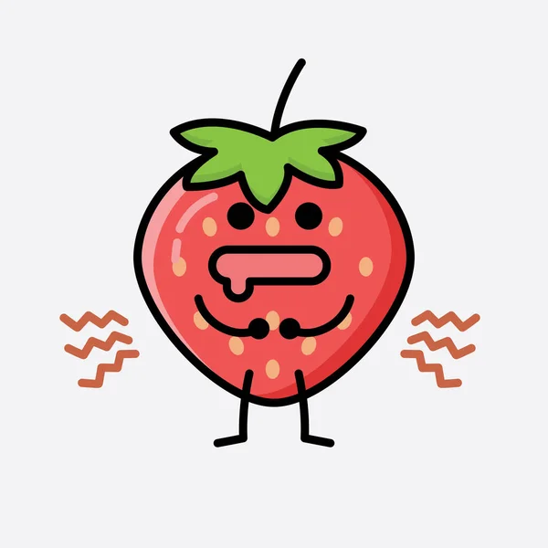 可爱草莓吉祥物病媒特征的图解 — 图库矢量图片