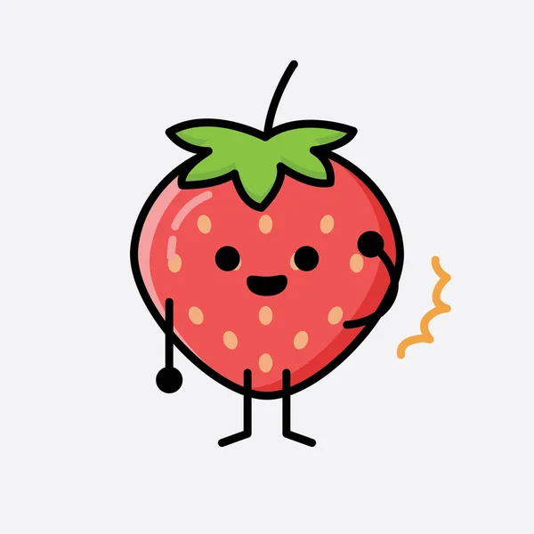 Une Illustration Personnage Vecteur Mascotte Fraise Mignonne — Image vectorielle