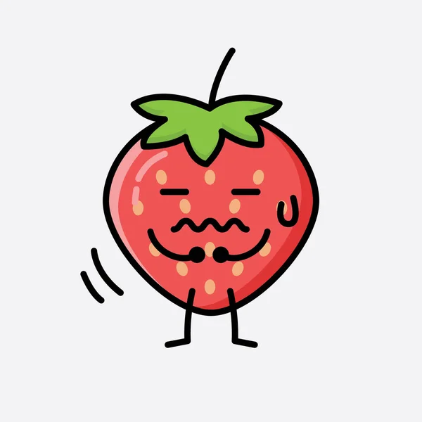 Une Illustration Personnage Vecteur Mascotte Fraise Mignonne — Image vectorielle