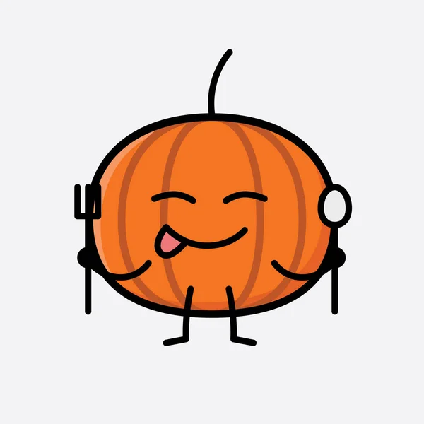 Une Illustration Personnage Vectoriel Mascotte Icône Citrouille Mignonne — Image vectorielle