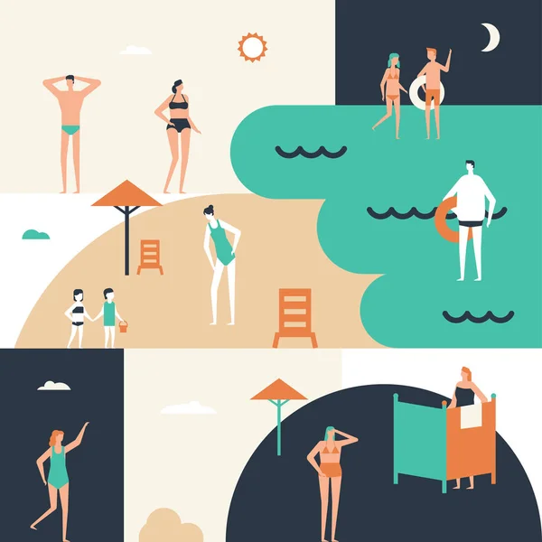 Vacaciones en la playa - ilustración conceptual de estilo de diseño plano — Vector de stock