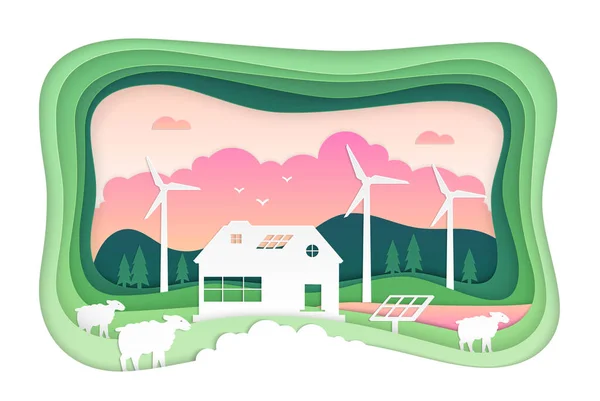 Eco landbouw - moderne vector papier knippen illustratie — Stockvector