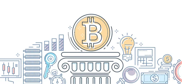 Bitcoin business - красочная иллюстрация стиля линейного дизайна — стоковый вектор