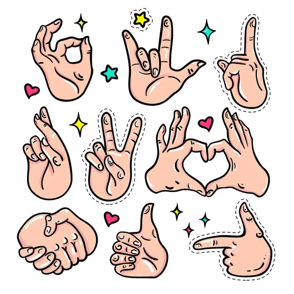 Hand gestures - vector isolated stickers set — Stock Vector