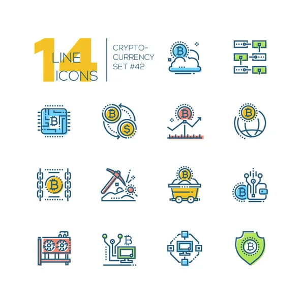 Cryptocurrency - set of line design style icons — Stock Vector