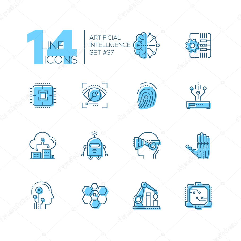 Artificial intelligence - set of line design style icons
