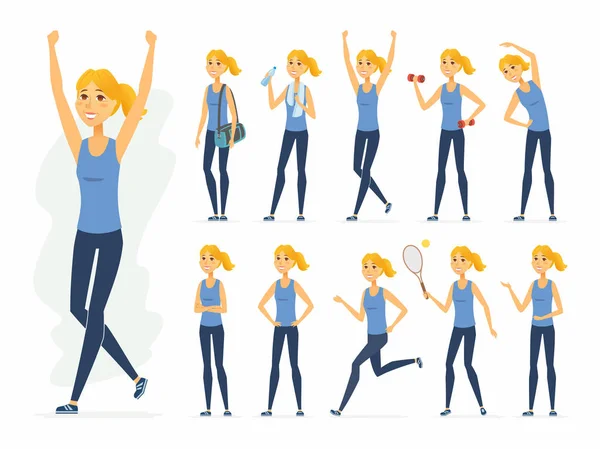 Sportswoman - jeu de caractères de personnages de dessin animé vectoriel — Image vectorielle