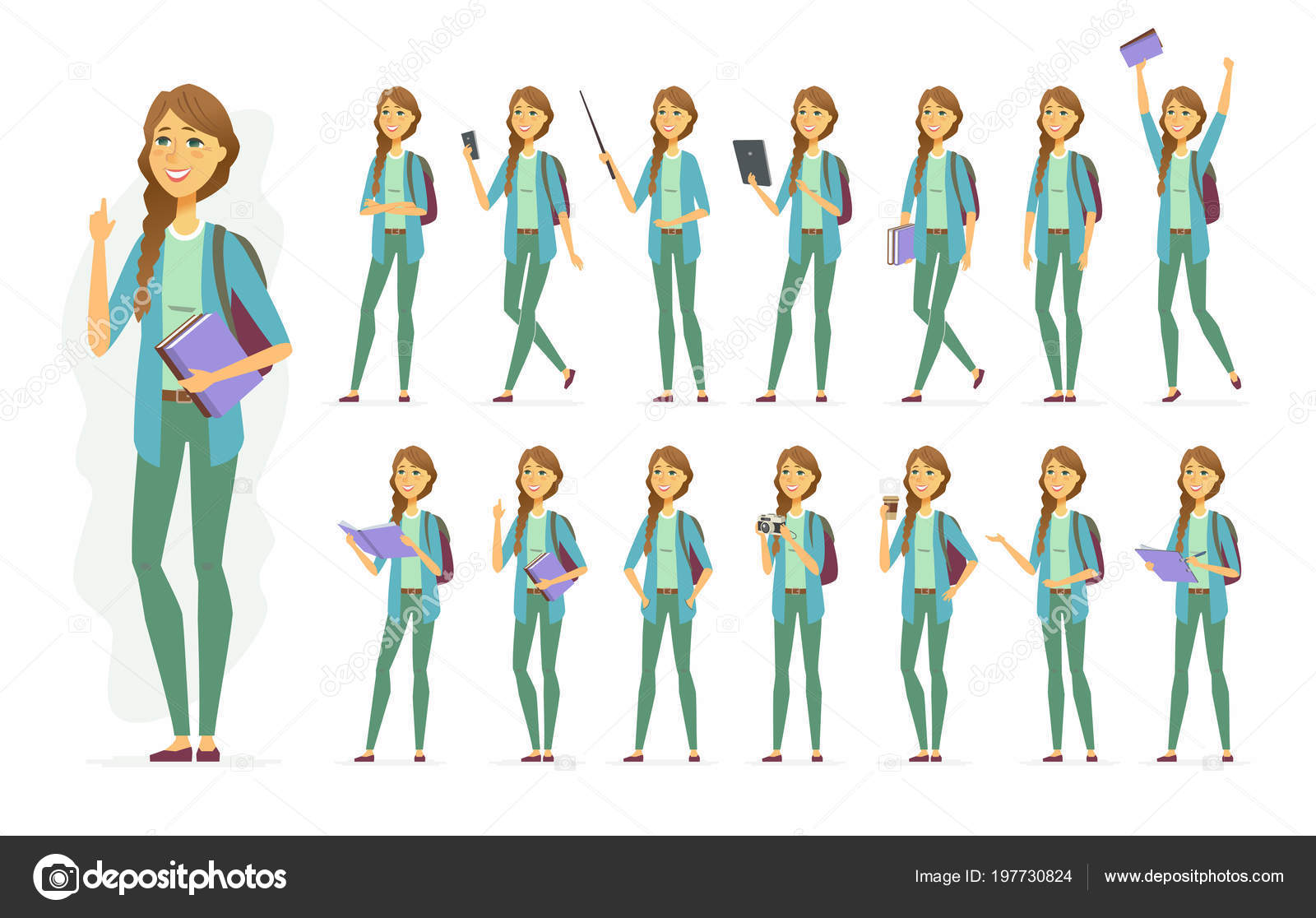 Female student - vector cartoon people character set Stock Vector Image by  © #197730824