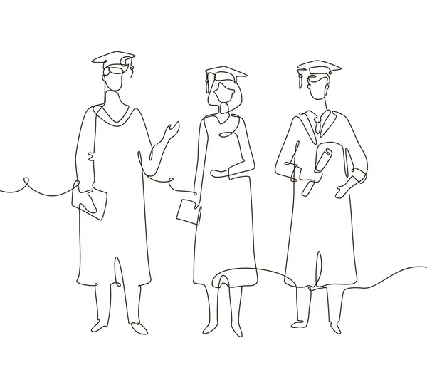 Estudiantes graduados - ilustración de estilo de diseño de una línea — Archivo Imágenes Vectoriales
