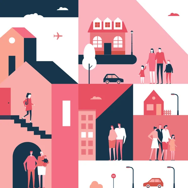 Famille - illustration conceptuelle de style design plat — Image vectorielle