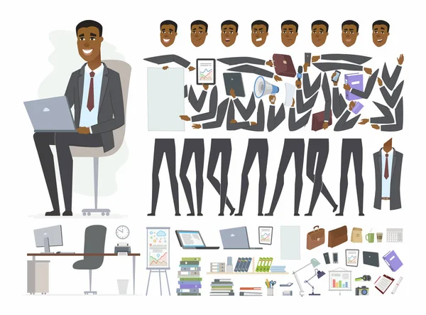 Homme d'affaires africain - vecteur bande dessinée gens personnage constructeur — Image vectorielle