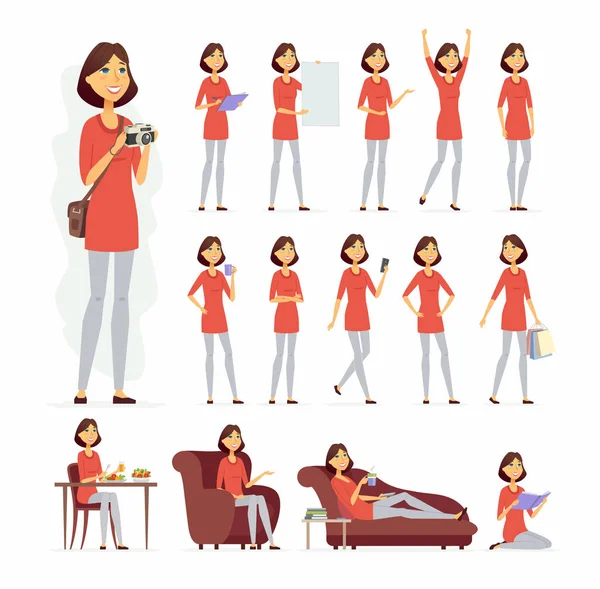 Jolie femme - vecteur bande dessinée personnages jeu de caractères — Image vectorielle