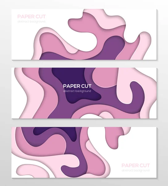 Diseño abstracto de corte de papel - conjunto de carteles vectoriales horizontales — Vector de stock